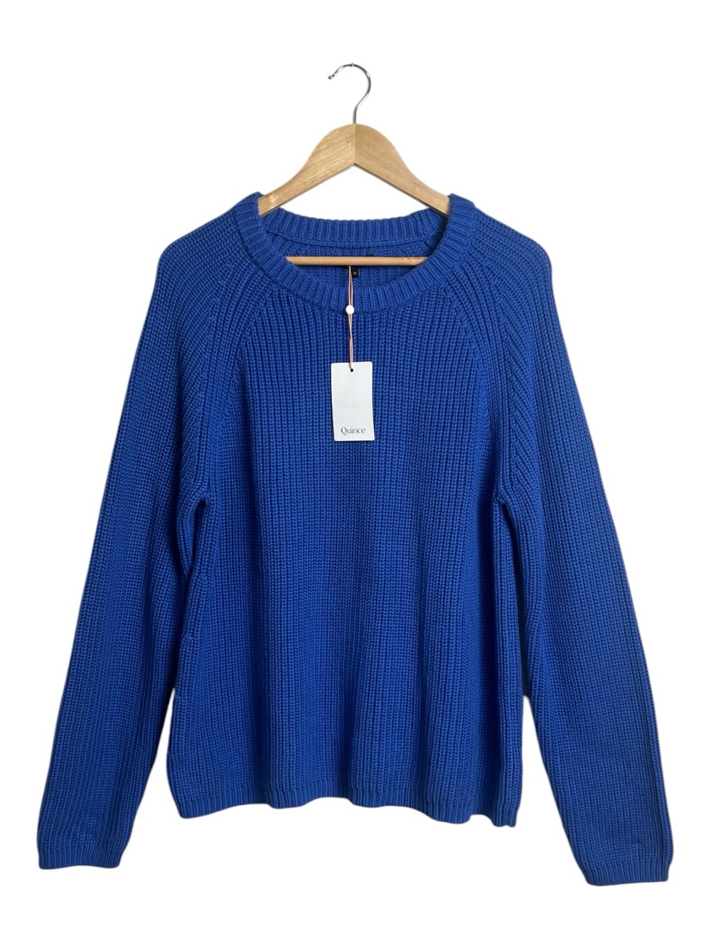 Quince Organic Cotton Fisherman Crew Sweater Sapphire Blue XL NWT